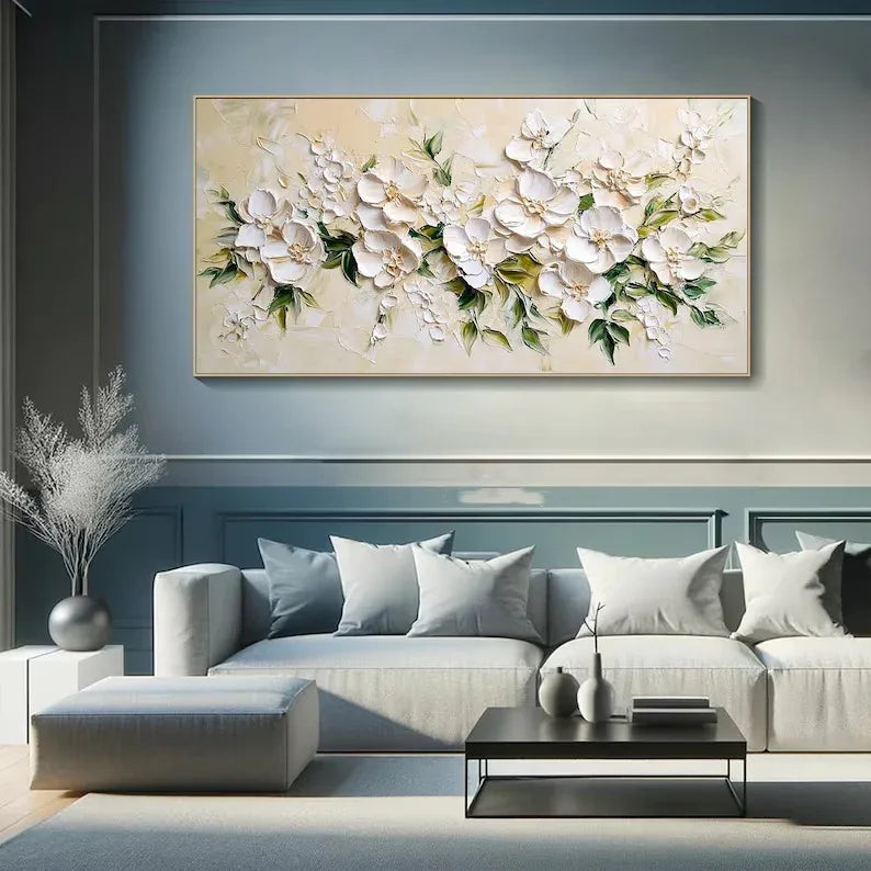 Blossom Symphony-Hand Drawn White Petal Texture Wall Art#FL10073