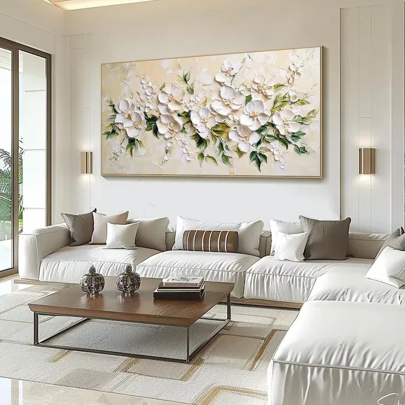 Blossom Symphony-Hand Drawn White Petal Texture Wall Art#FL10073