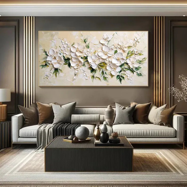 Blossom Symphony-Hand Drawn White Petal Texture Wall Art#FL10073