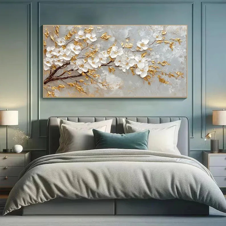 Golden Blossom-Modern Romantic Gold Foil Flower Texture Wall Art#FL10074
