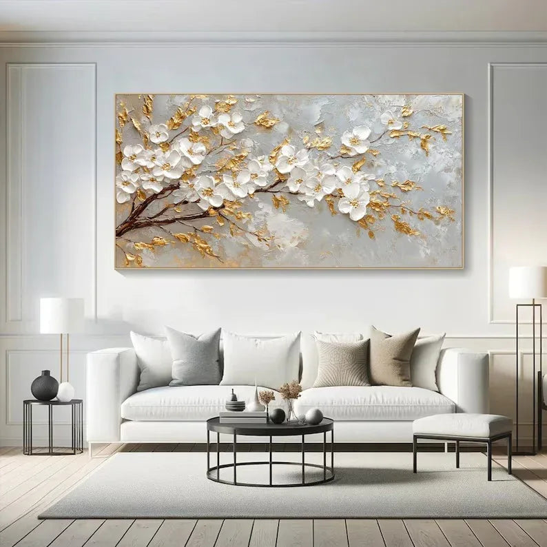 Golden Blossom-Modern Romantic Gold Foil Flower Texture Wall Art#FL10074