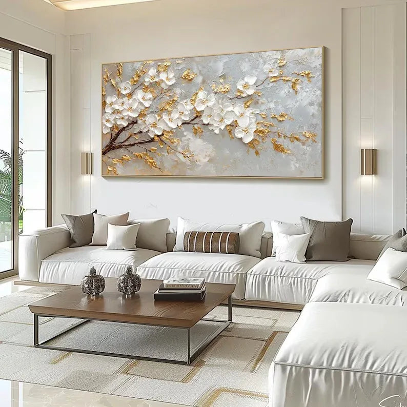 Golden Blossom-Modern Romantic Gold Foil Flower Texture Wall Art#FL10074