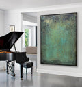 Emerald Depths Abstraction-Hand Painted Impasto Green Black Gold Textured Wall Art