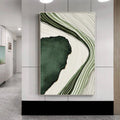 River Flow Abstract Painting-Green and White Flowing Curve Texture Wall Art