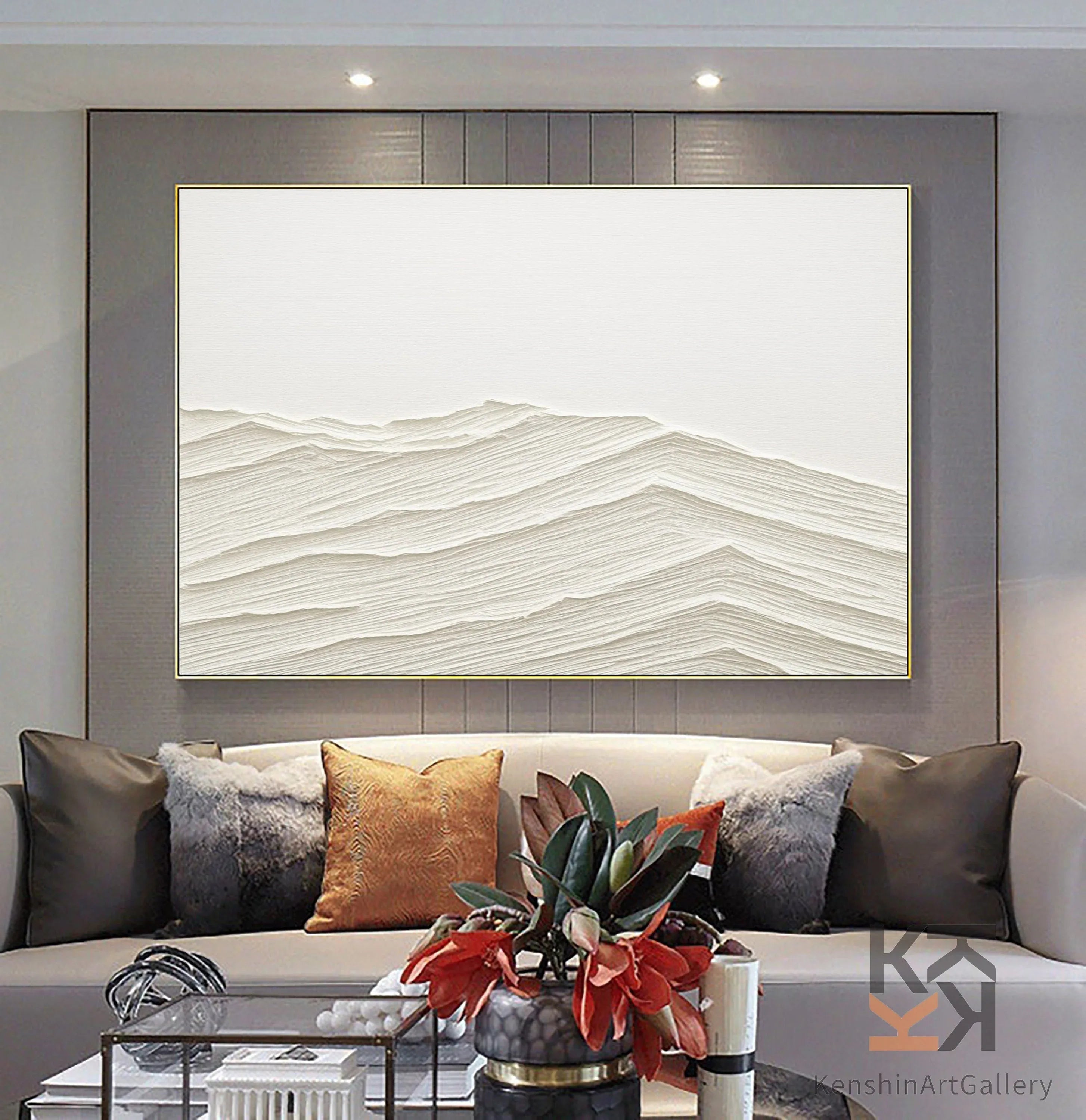 Serene Horizons-Wabi Sabi Style Abstract Pure White Layered Texture Wall Art
