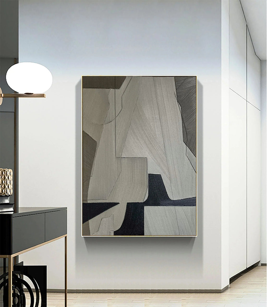 Linear Perspective-Minimalist Geometric Hand Drawn Grey Abstract Wall Art