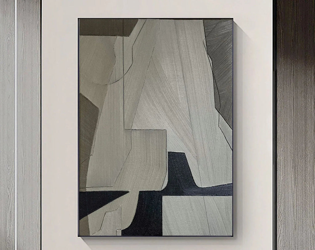 Linear Perspective-Minimalist Geometric Hand Drawn Grey Abstract Wall Art