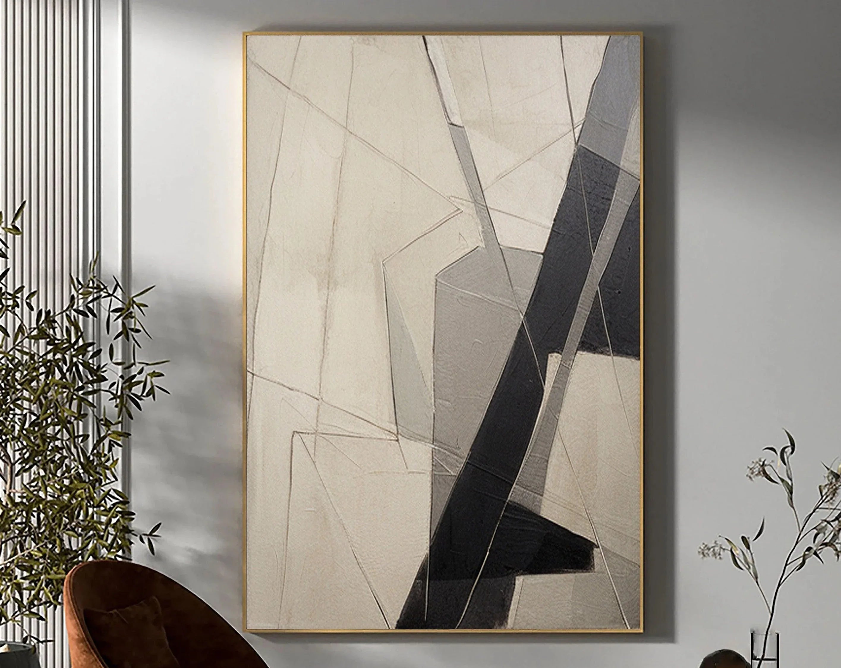 Intersecting Paths-Hand Drawn Geometric Three-Dimensional Texture Abstract Wall Art