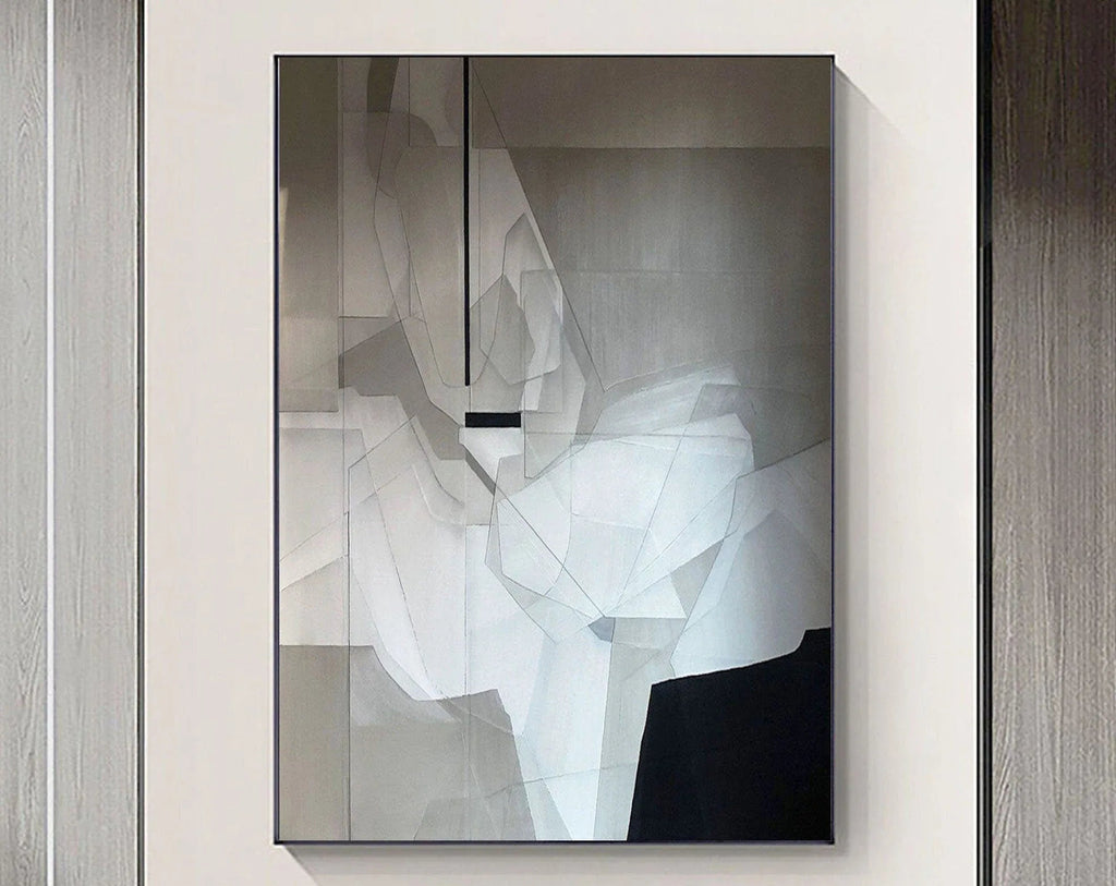 Fragmented Vision-Black, White, and Gray Geometric Deconstruction of Abstract Wall Art