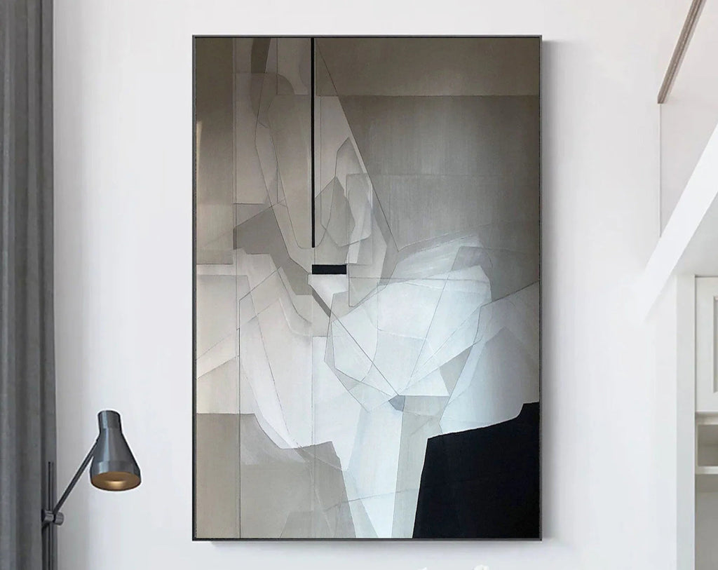 Fragmented Vision-Black, White, and Gray Geometric Deconstruction of Abstract Wall Art