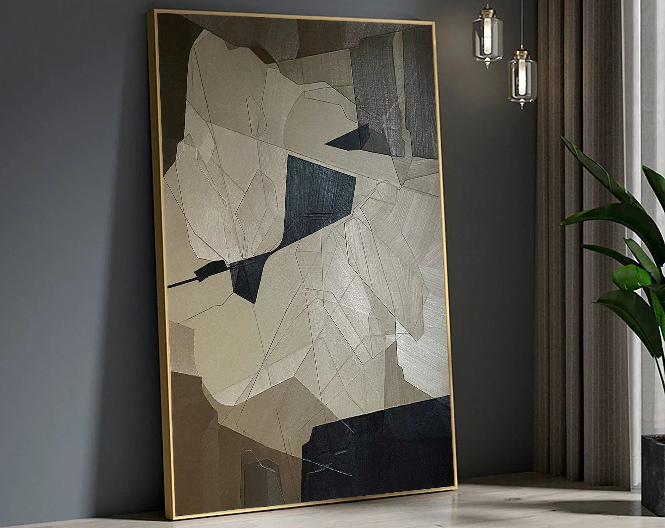 Fragmented Harmony-Geometric Abstract Irregular Wall Art in Modern Minimalist Home Decoration
