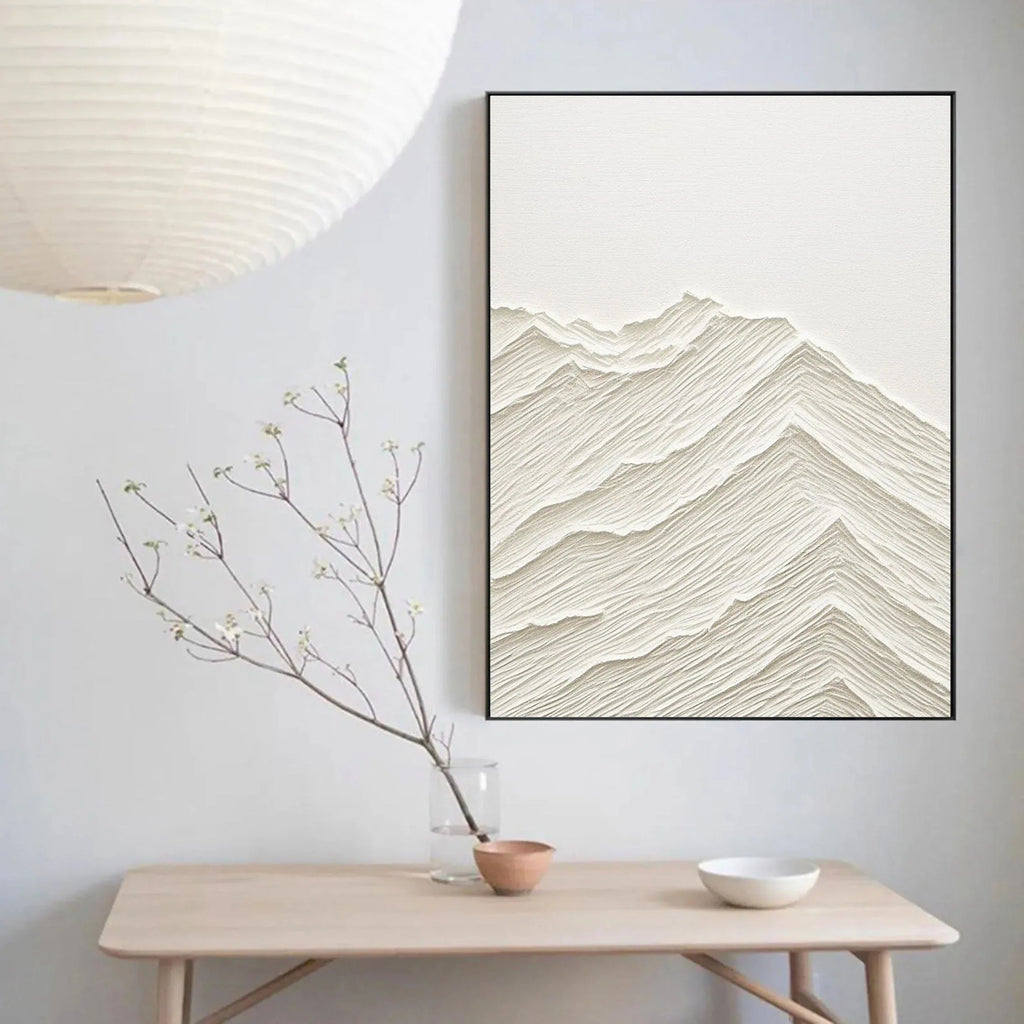 Serene Horizons- Modern Hand Drawn Minimalist Mountain Landscape Texture Vertical Wall Art