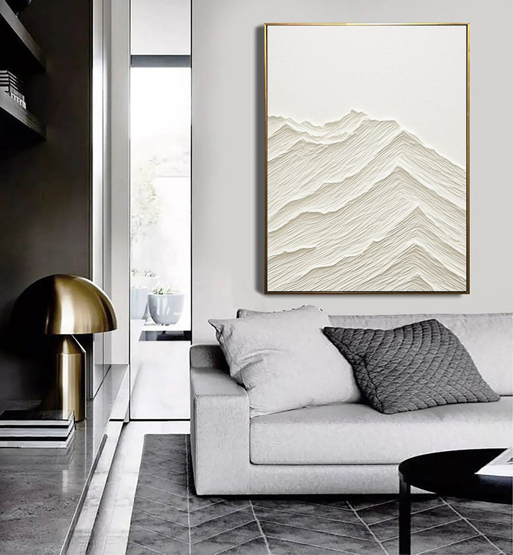 Serene Horizons- Modern Hand Drawn Minimalist Mountain Landscape Texture Vertical Wall Art