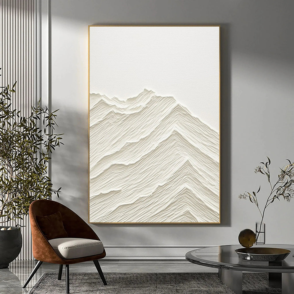 Serene Horizons- Modern Hand Drawn Minimalist Mountain Landscape Texture Vertical Wall Art