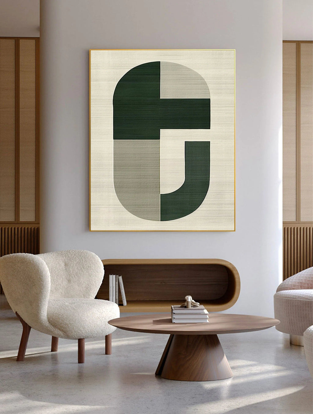 Equilibrium-Minimalist Green Grey Geometric Block Abstract Wall Art