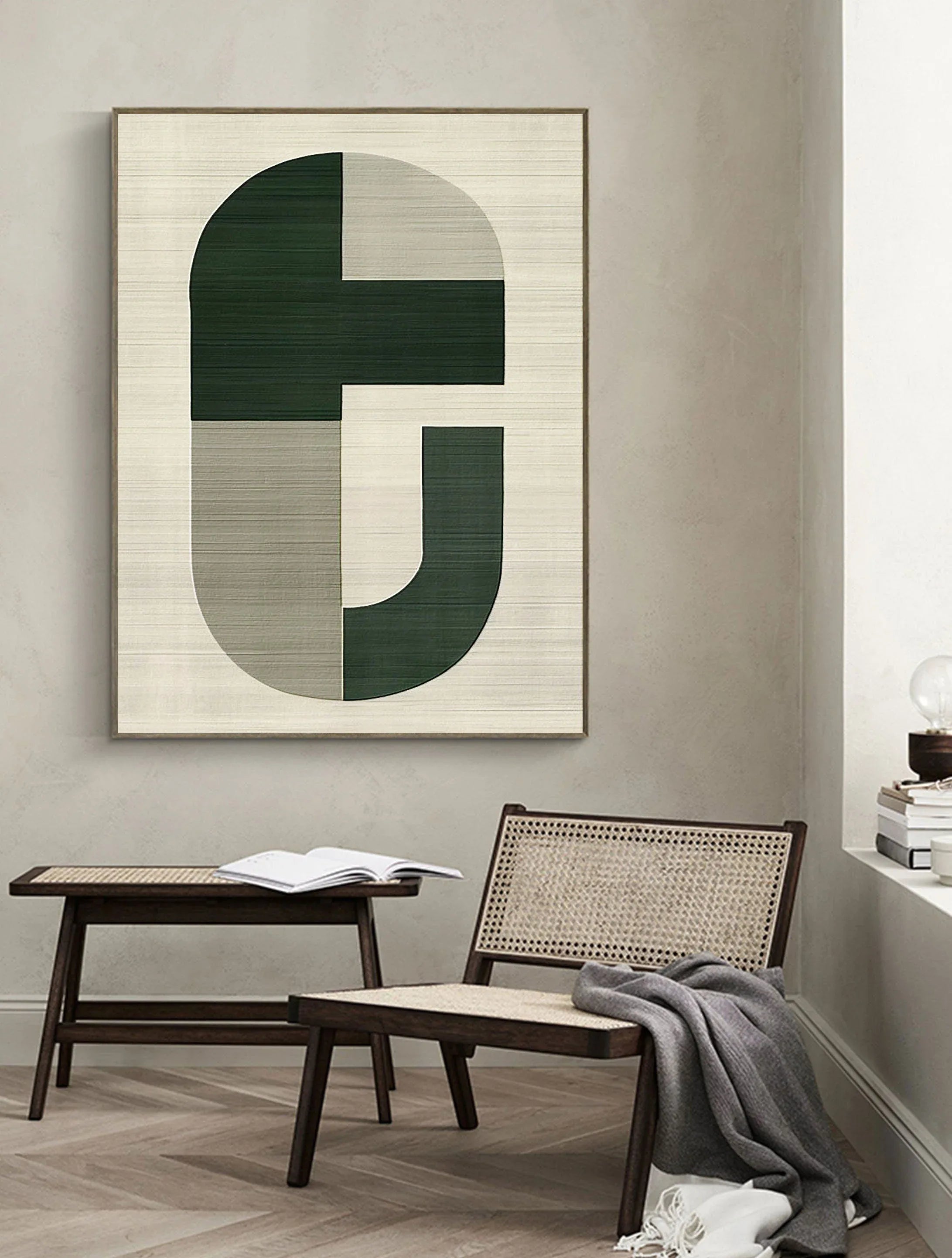 Equilibrium-Minimalist Green Grey Geometric Block Abstract Wall Art