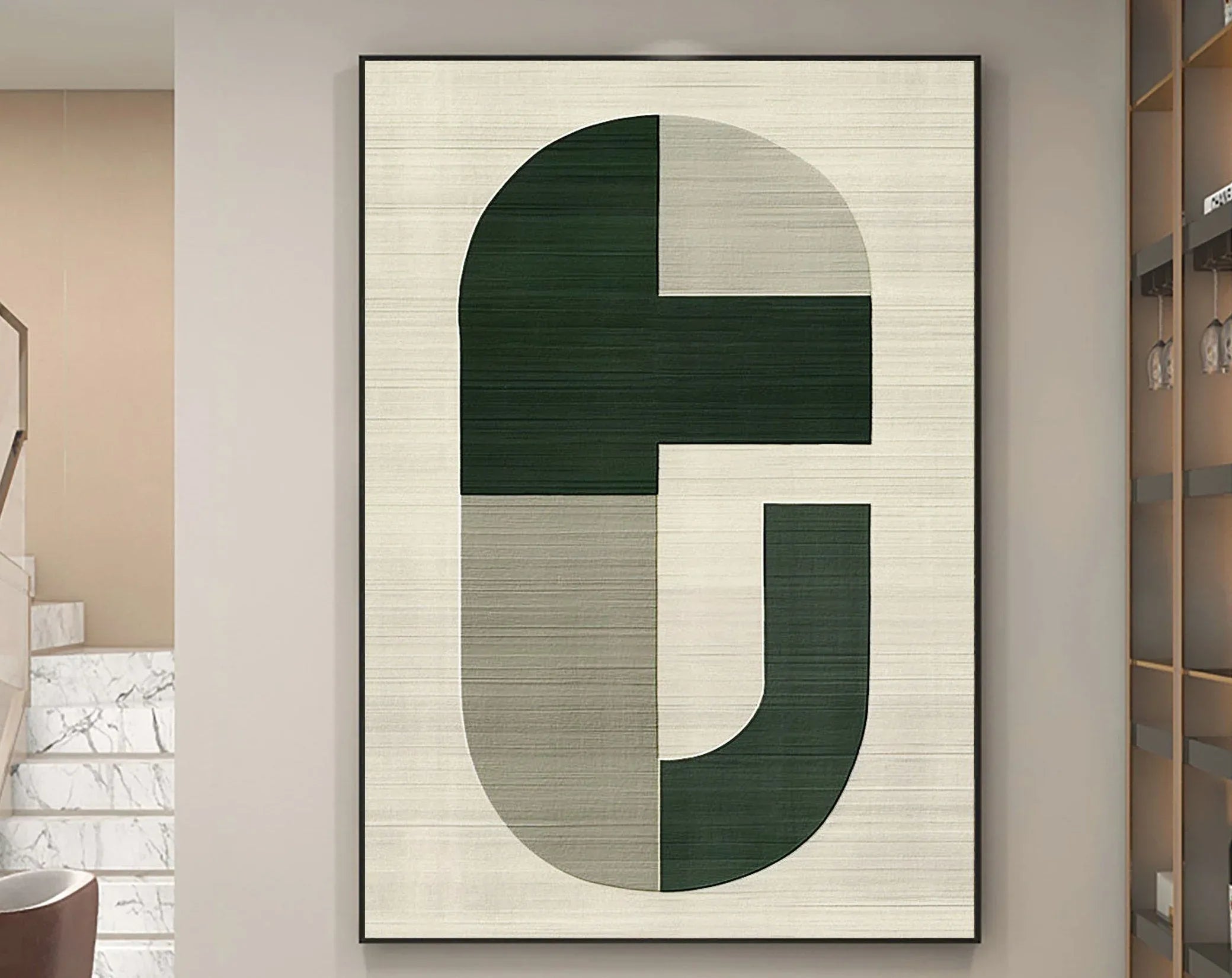 Equilibrium-Minimalist Green Grey Geometric Block Abstract Wall Art