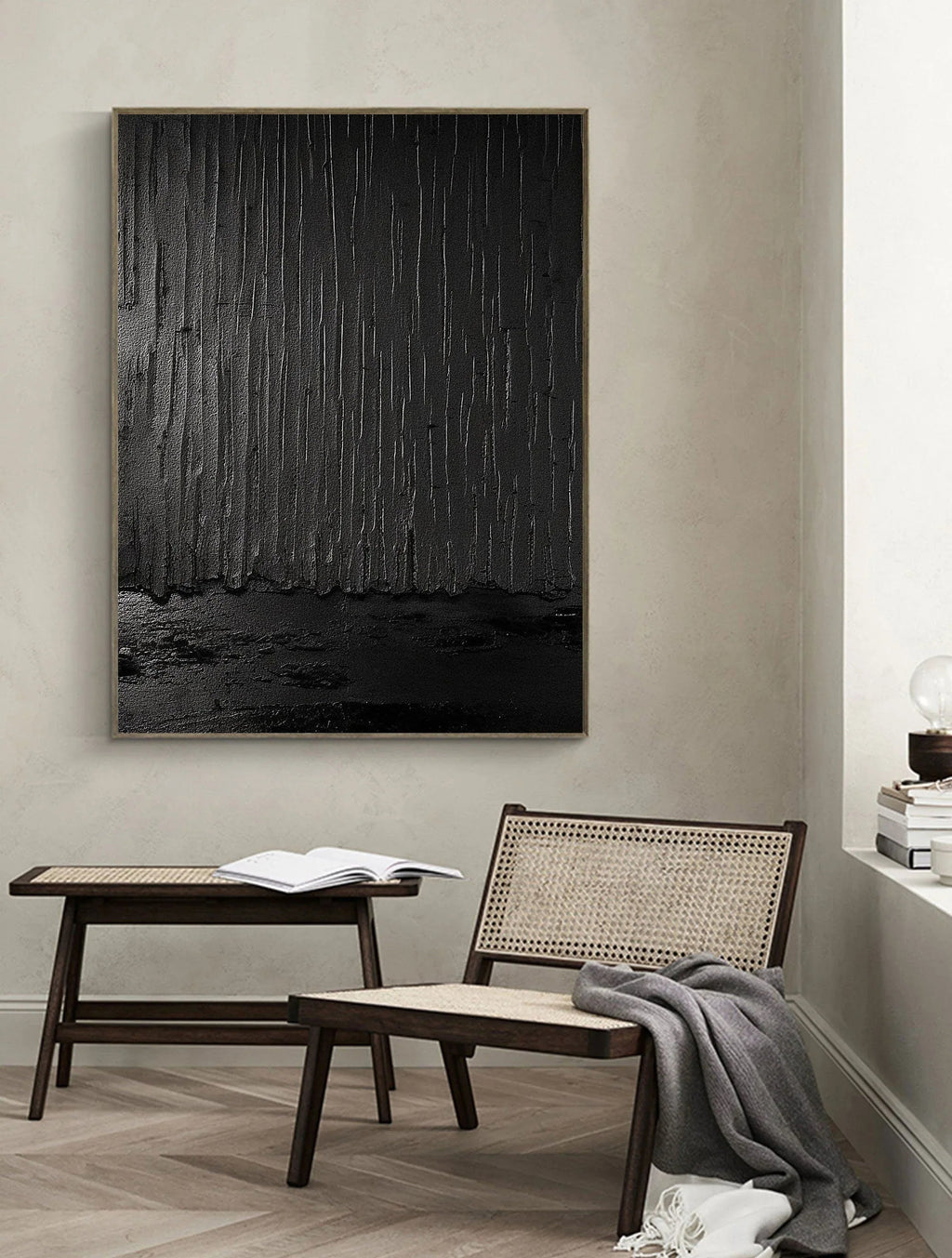 Shadows of Rain-Black Rain Curtain Abstract Thick Texture Oil Painting Wall Art