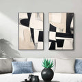Monochrome Harmony Diptych SET OF 2-Minimalist Geometric Block Abstract Wall Art