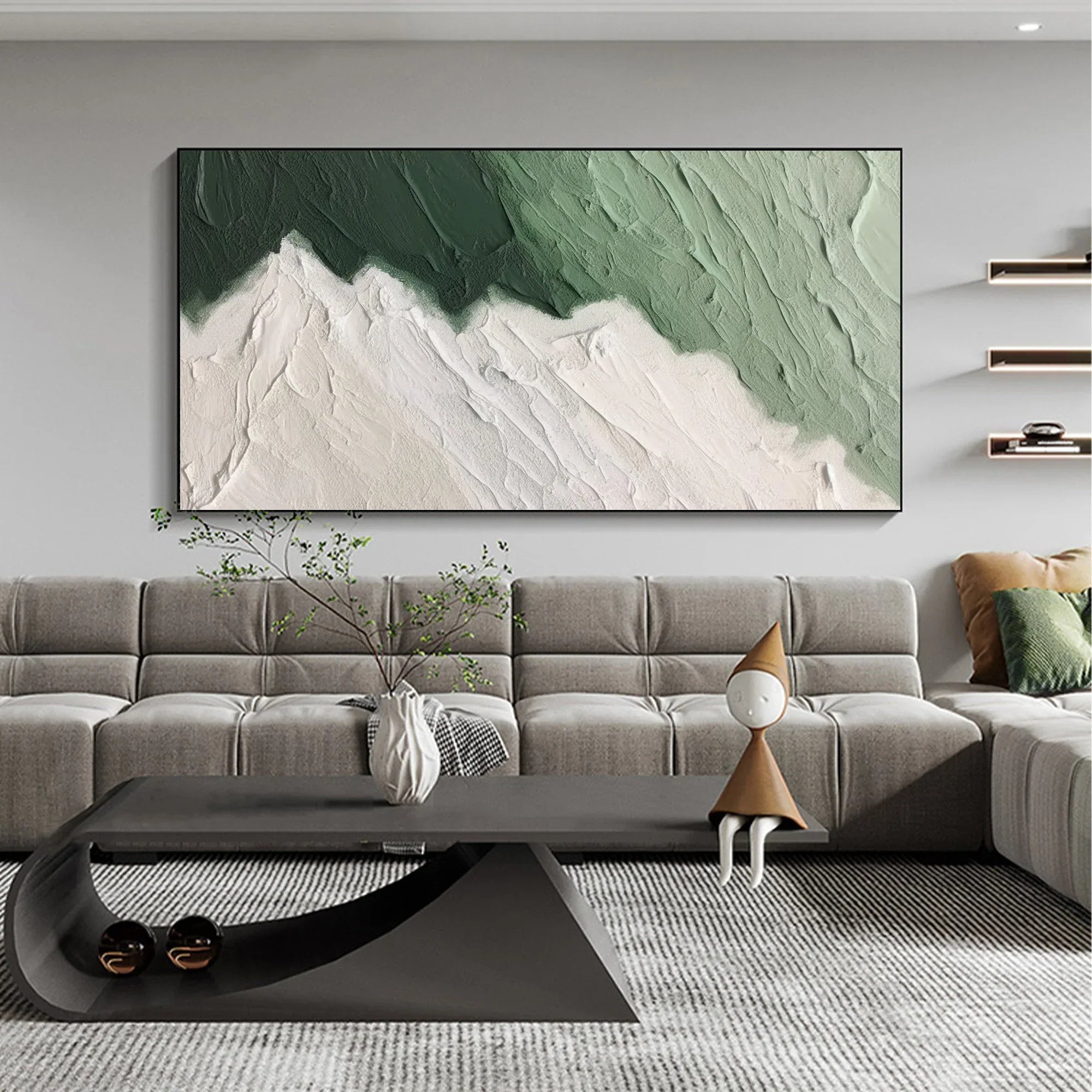 Emerald Peaks -Modern Minimalist Hand drawn Mountain Texture Wall Art