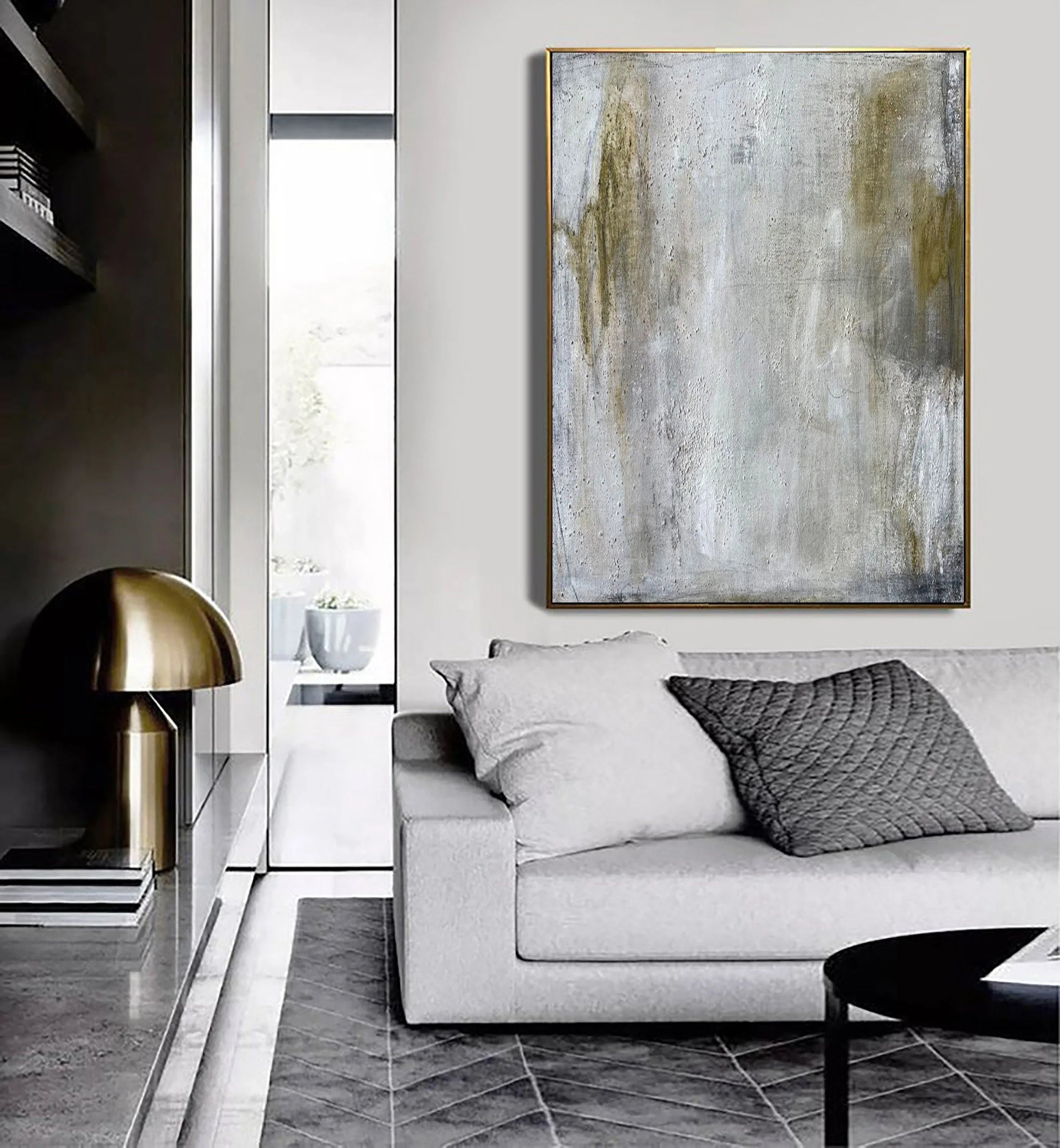 Gray Texture Echo-Grey Green Abstract Texture Wall Art for Modern Home Decoration