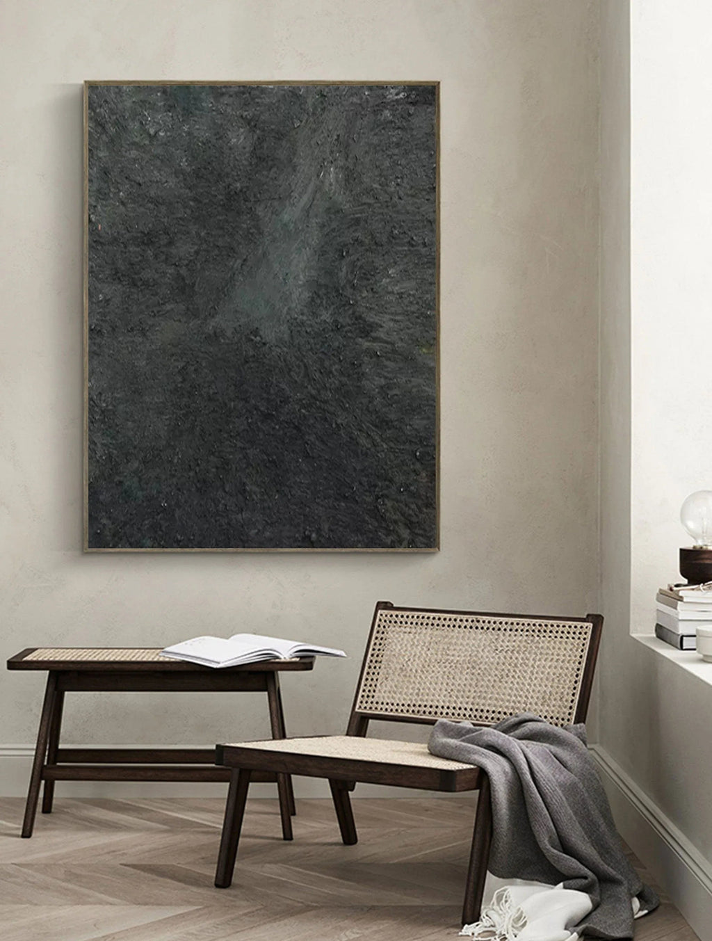 Graphite Echo-Minimalist Charcoal Textured Wall Art