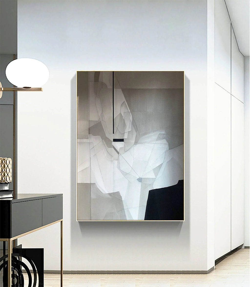 Fragmented Vision-Black, White, and Gray Geometric Deconstruction of Abstract Wall Art