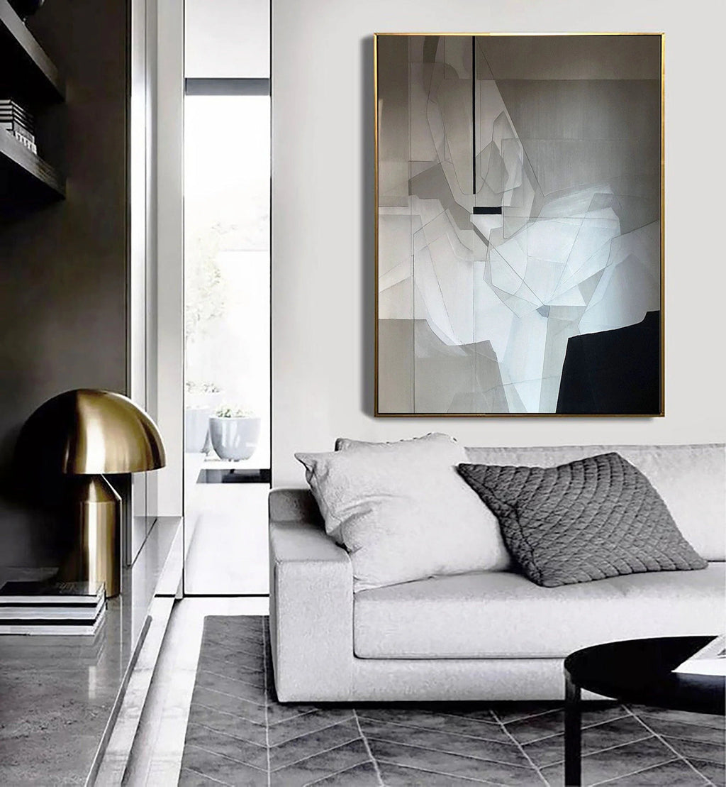 Fragmented Vision-Black, White, and Gray Geometric Deconstruction of Abstract Wall Art