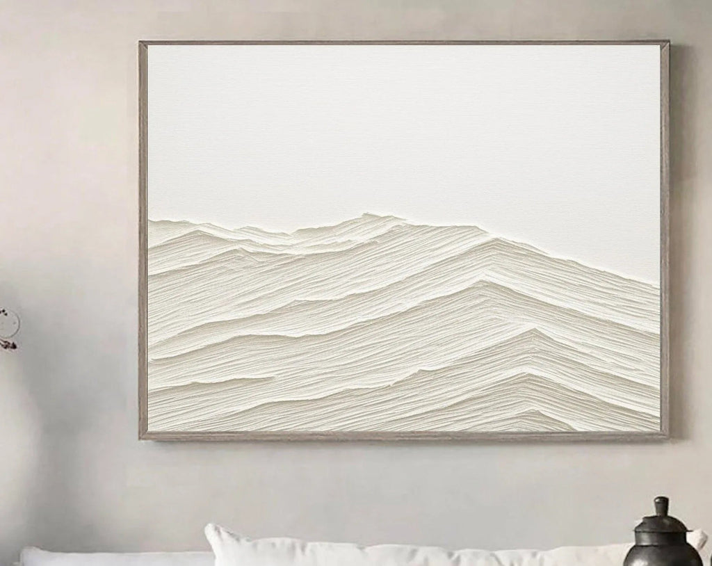 Serene Horizons-Wabi Sabi Style Abstract Pure White Layered Texture Wall Art