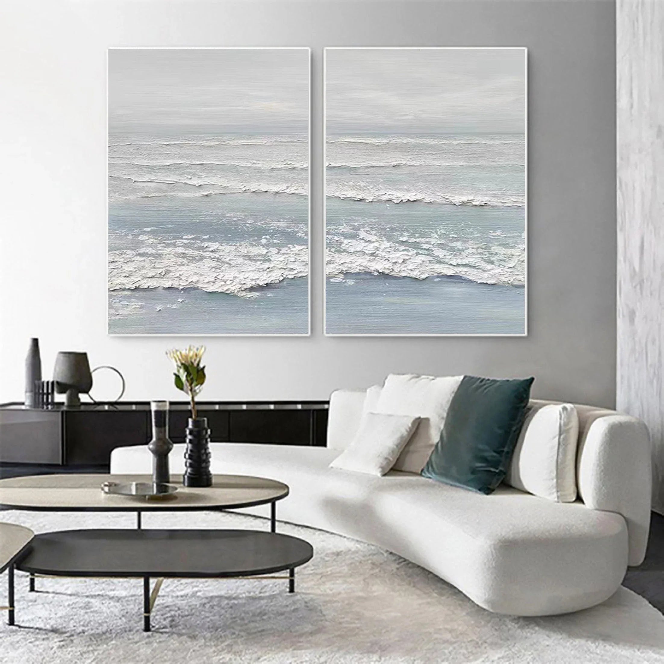 Ocean's Whisper- Dual Panel Textured Seascape Wall Art