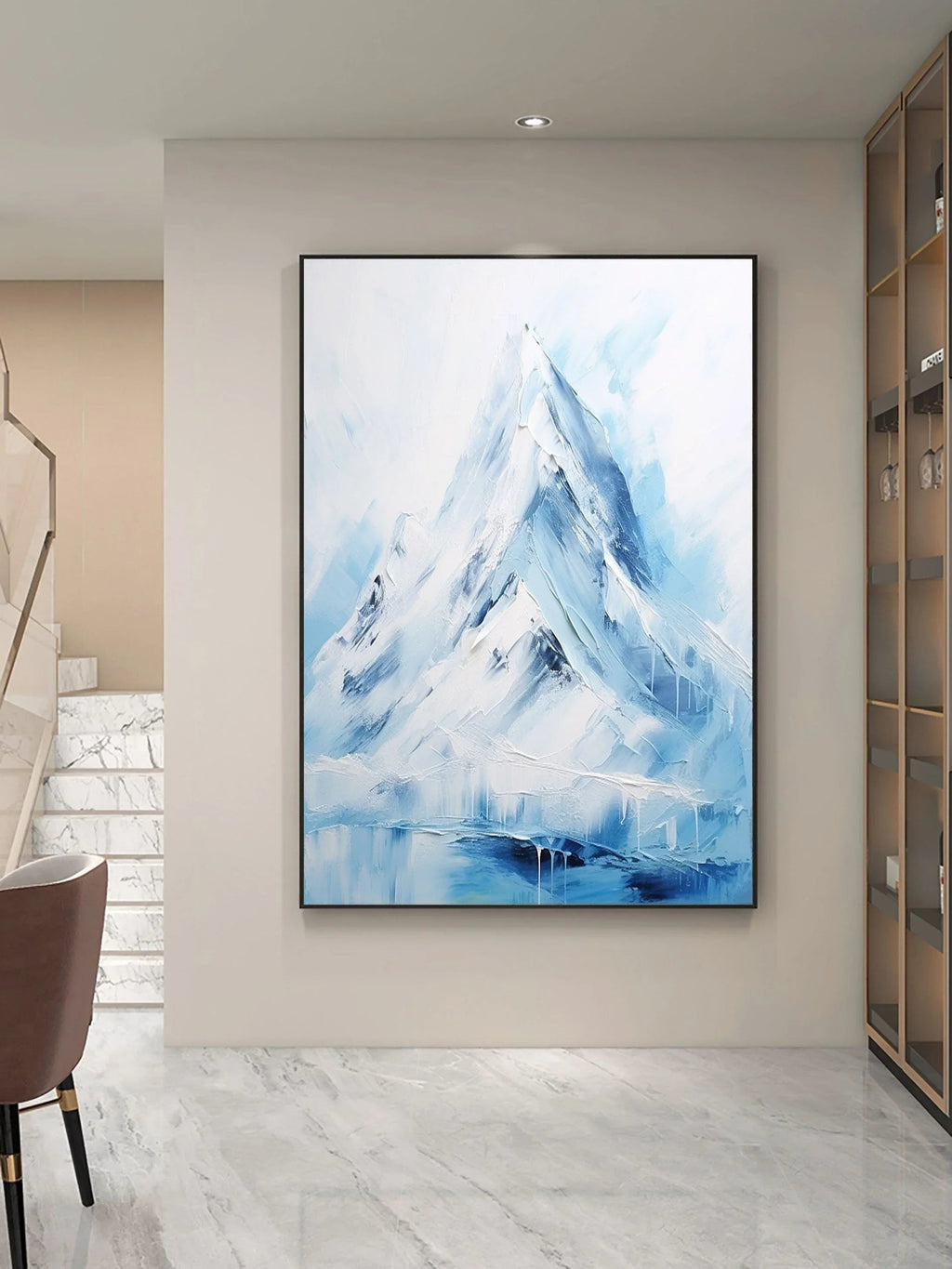 Majestic Peaks-Minimalist Ice and Snow Abstract Wall Art in Modern Interior Decoration