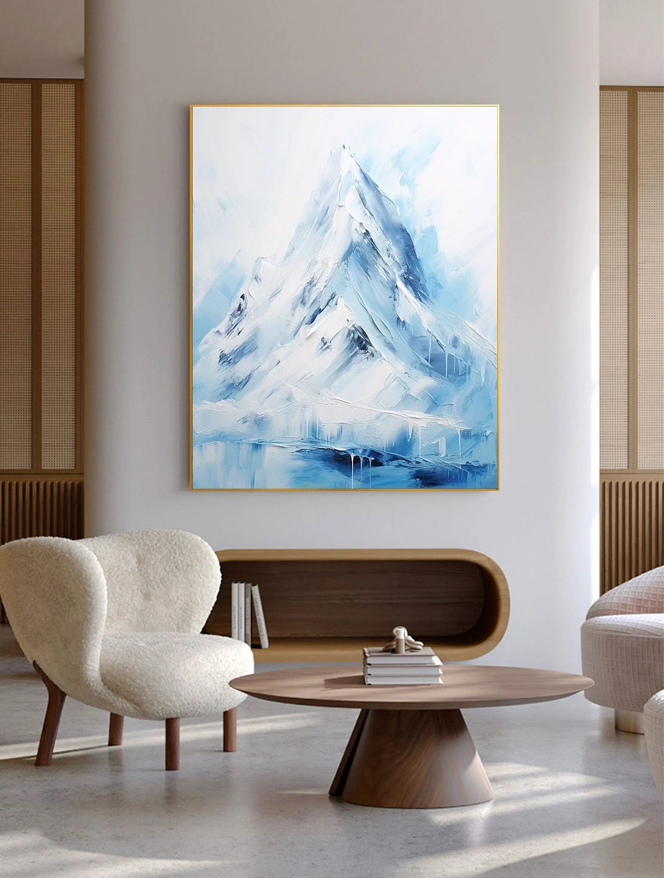 Majestic Peaks-Minimalist Ice and Snow Abstract Wall Art in Modern Interior Decoration
