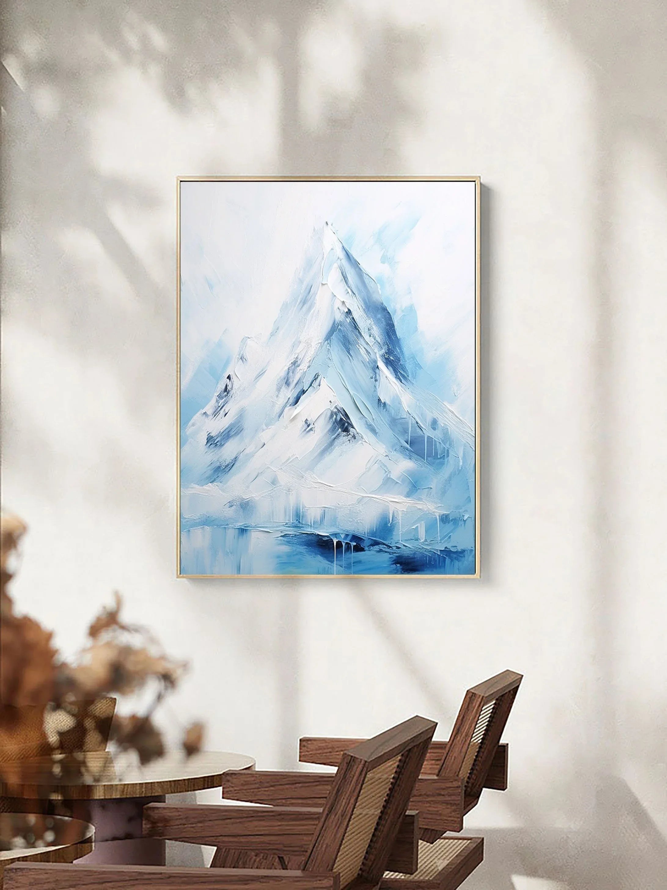 Majestic Peaks-Minimalist Ice and Snow Abstract Wall Art in Modern Interior Decoration