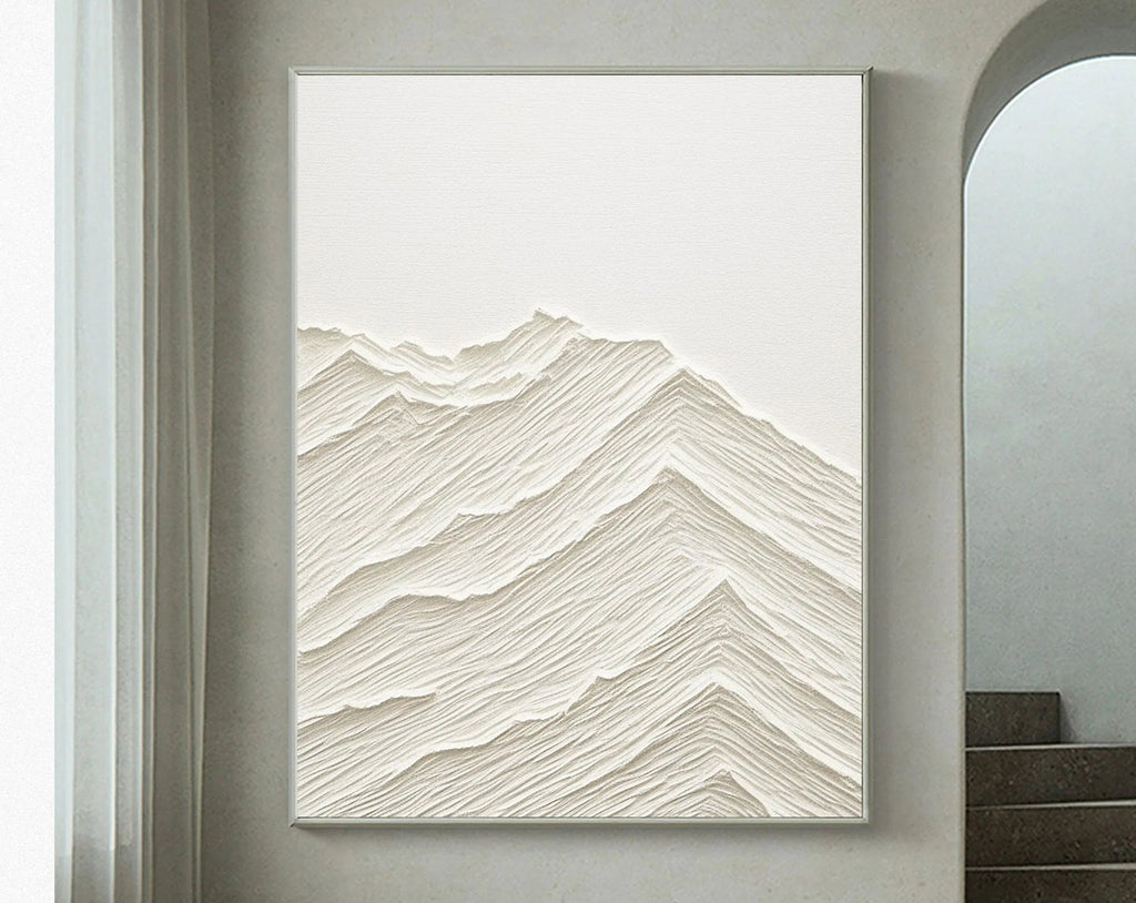 Serene Horizons- Modern Hand Drawn Minimalist Mountain Landscape Texture Vertical Wall Art