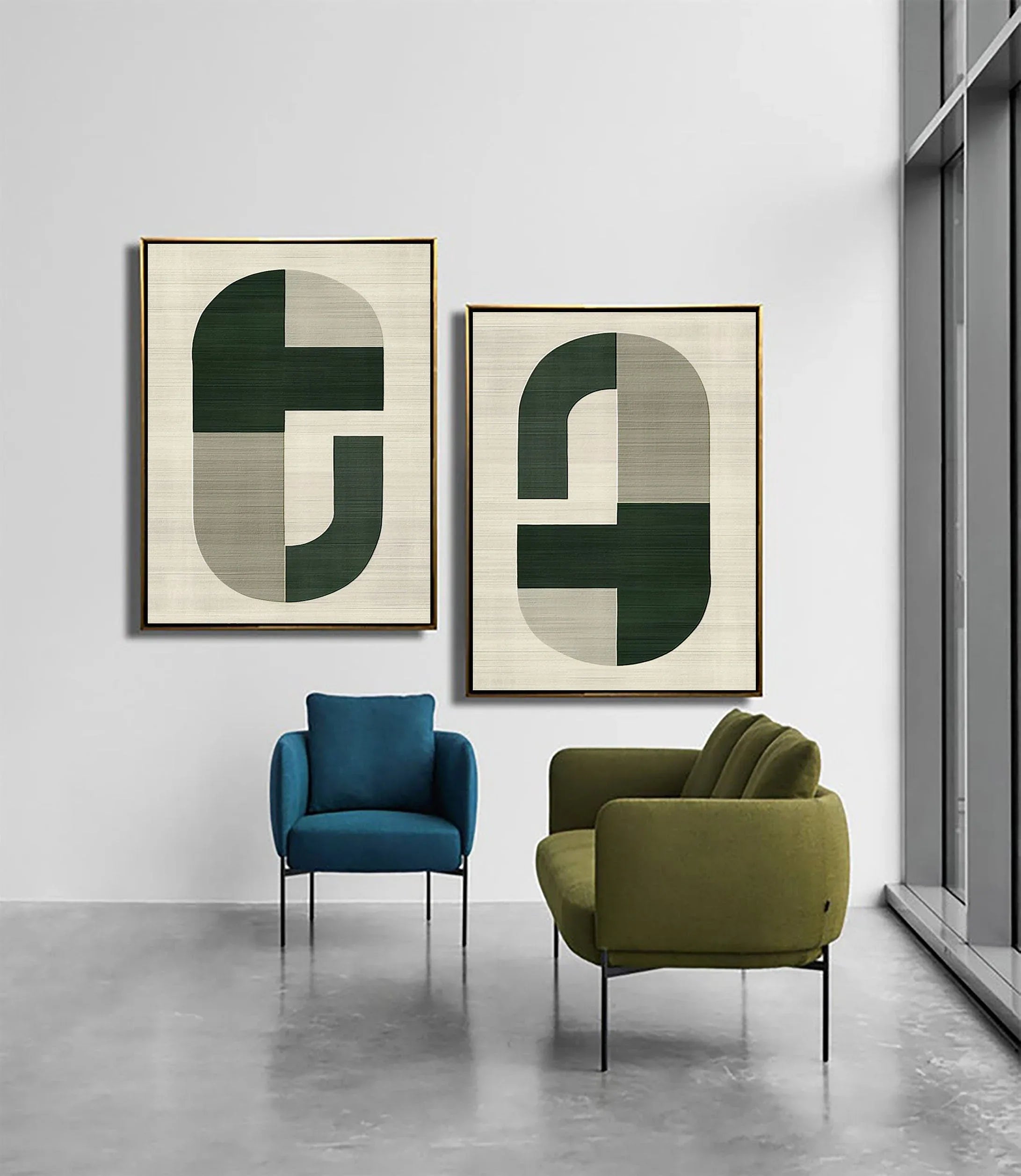 Geometric Harmony- Modern Minimalist Canvas Art Set Of 2