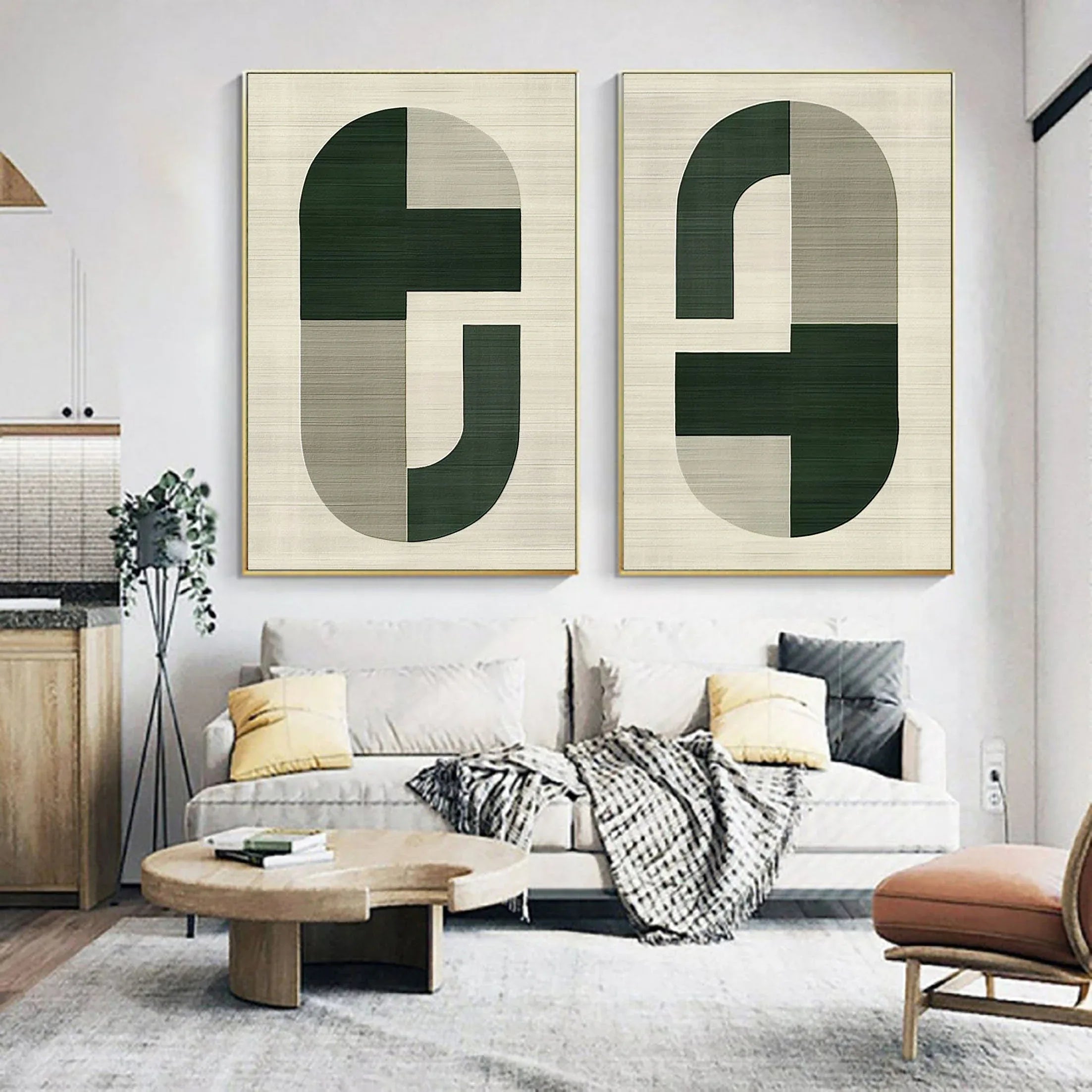 Geometric Harmony- Modern Minimalist Canvas Art Set Of 2