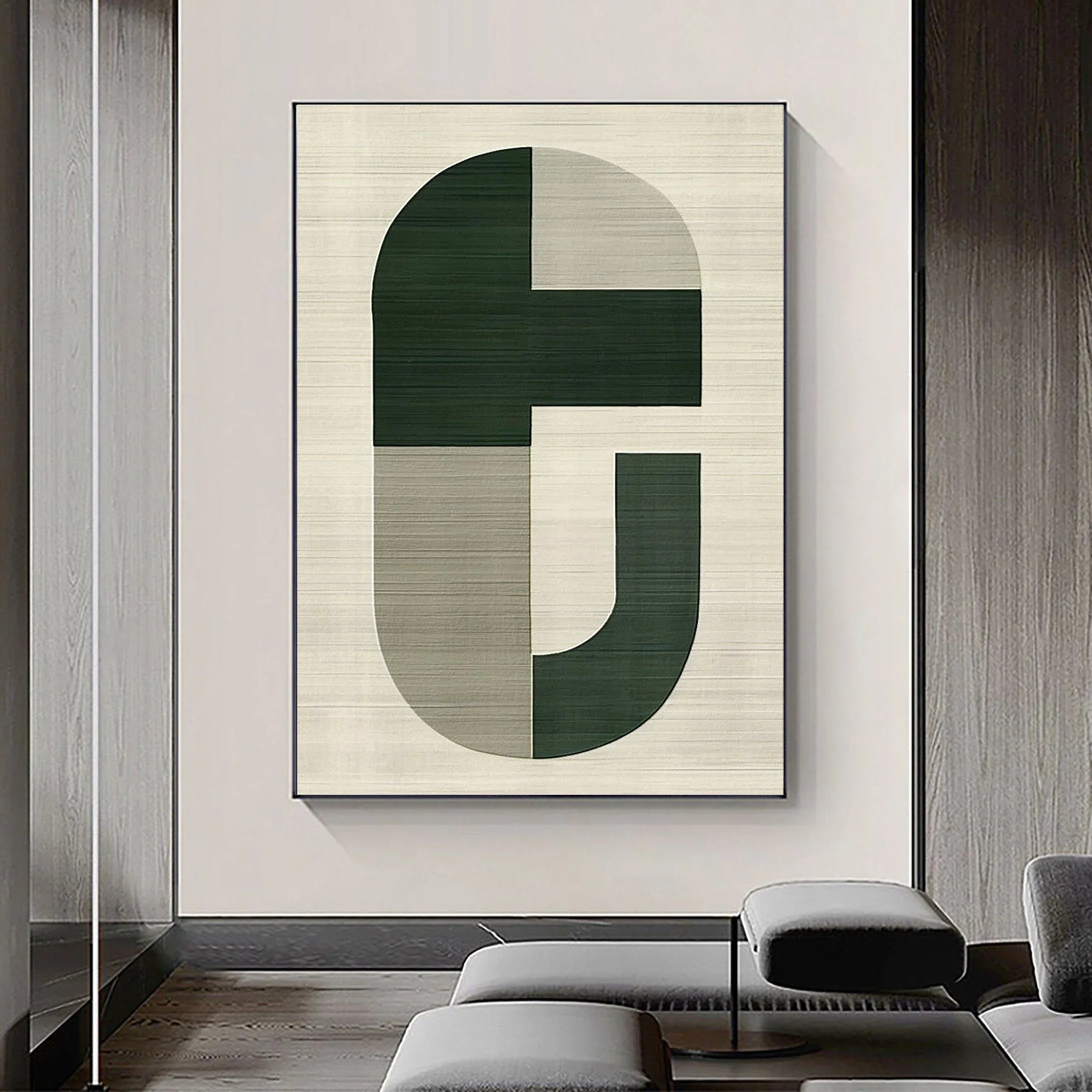 Equilibrium-Minimalist Green Grey Geometric Block Abstract Wall Art