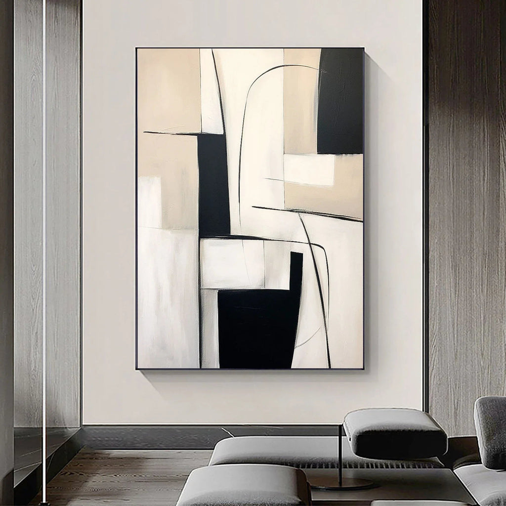 Monochrome Maze-Modern Home Design Geometric Minimalist Abstract Wall Art