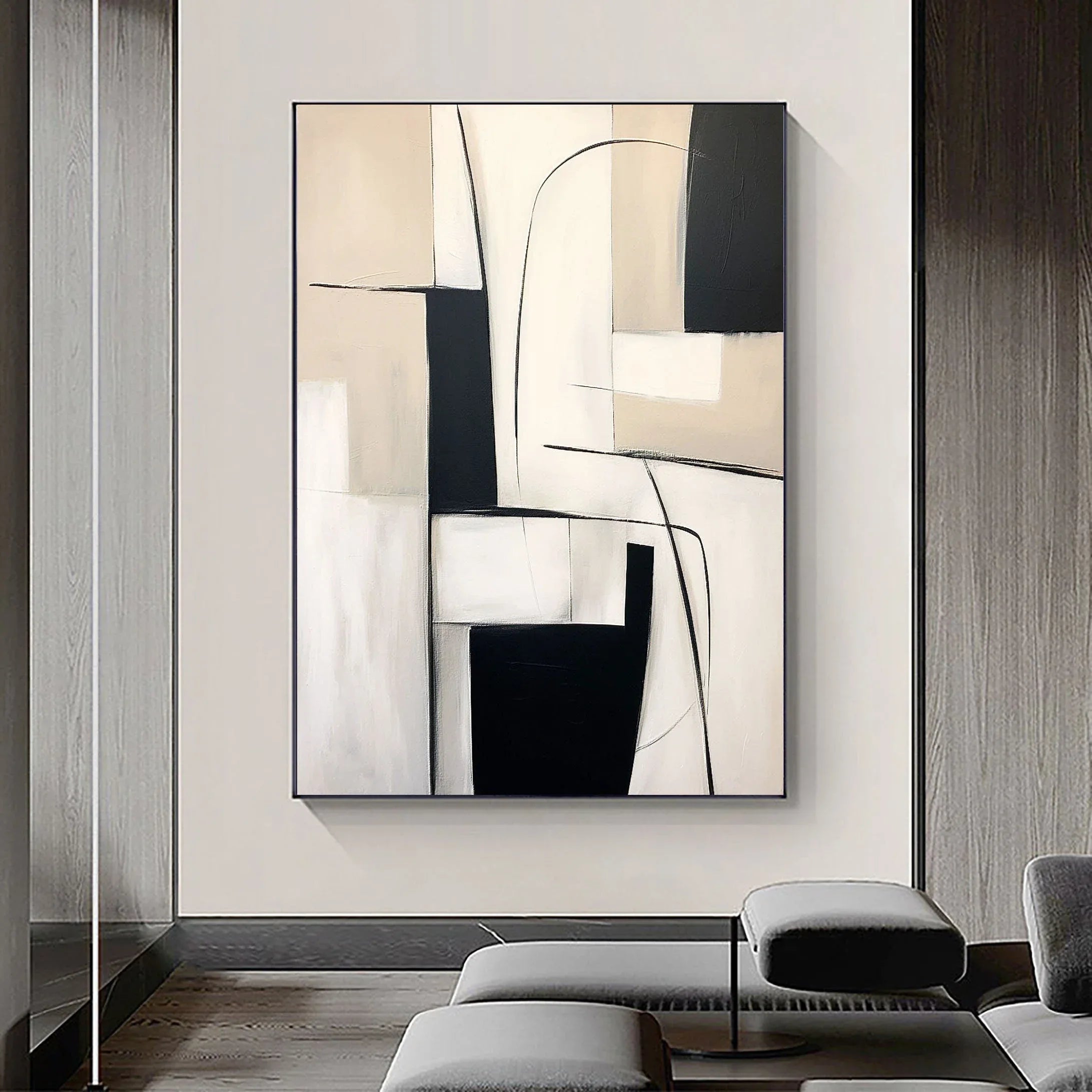 Monochrome Maze-Modern Home Design Geometric Minimalist Abstract Wall Art