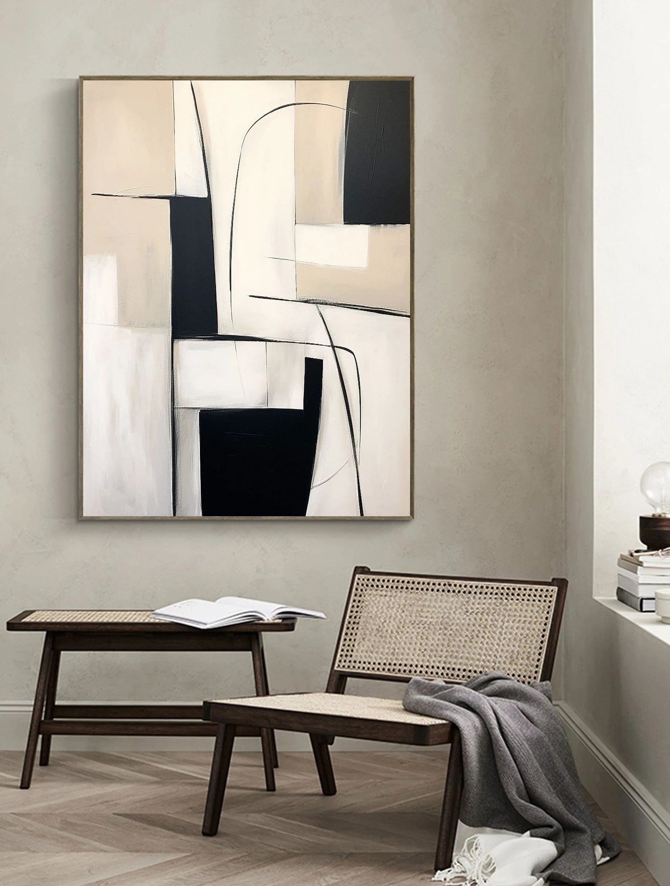 Monochrome Maze-Modern Home Design Geometric Minimalist Abstract Wall Art