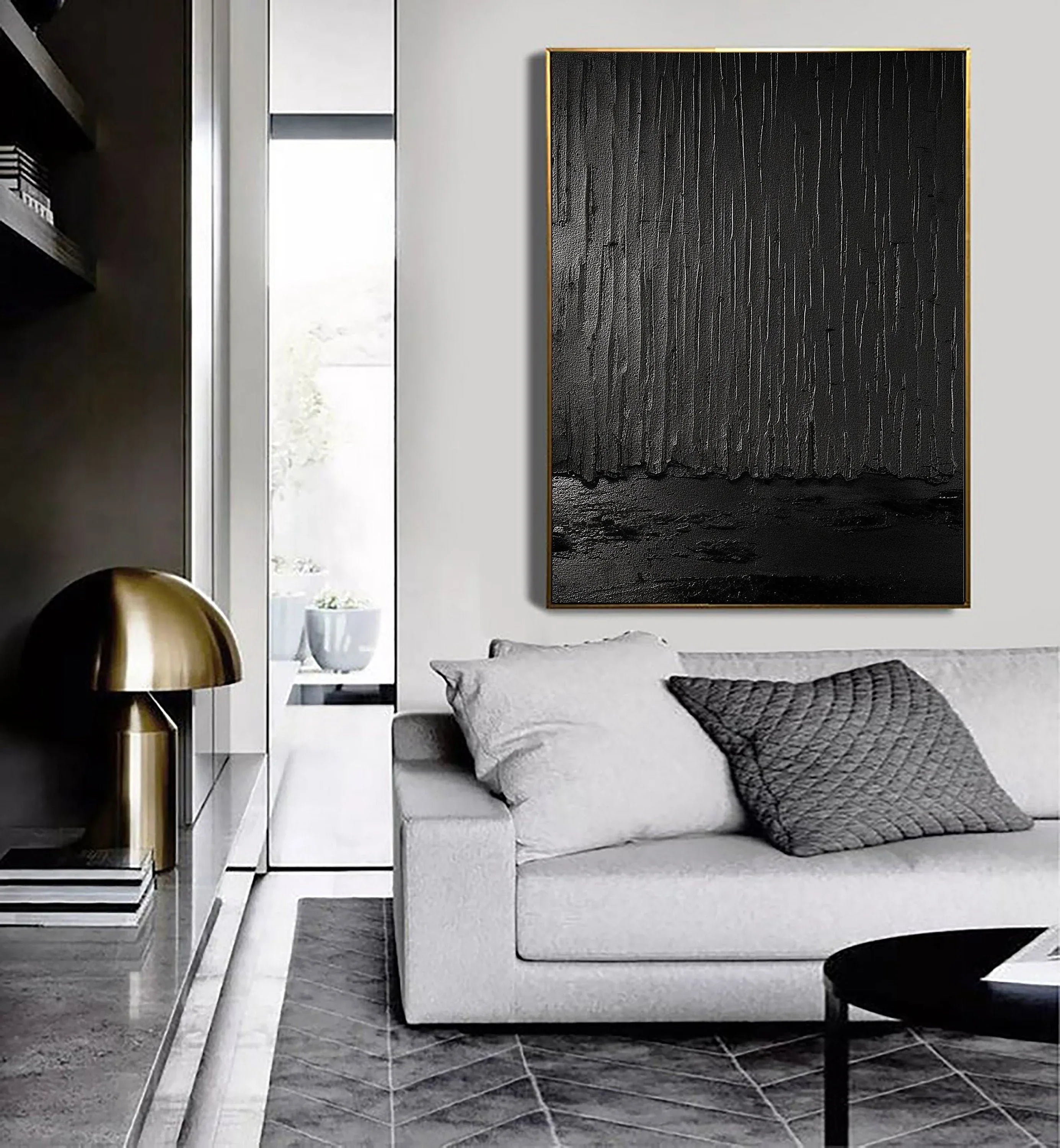 Shadows of Rain-Black Rain Curtain Abstract Thick Texture Oil Painting Wall Art