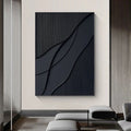 Midnight Flow- Modern Solid Black Abstract Textured Canvas Wall Art