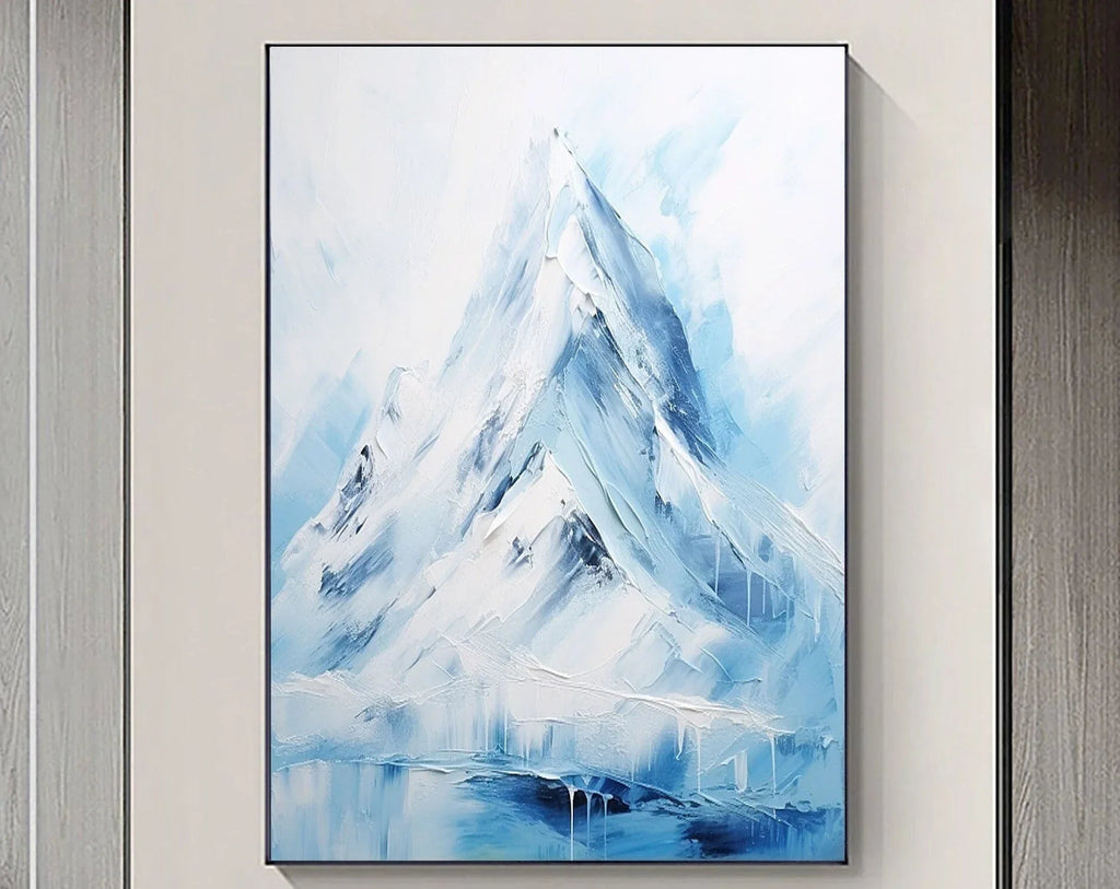 Majestic Peaks-Minimalist Ice and Snow Abstract Wall Art in Modern Interior Decoration