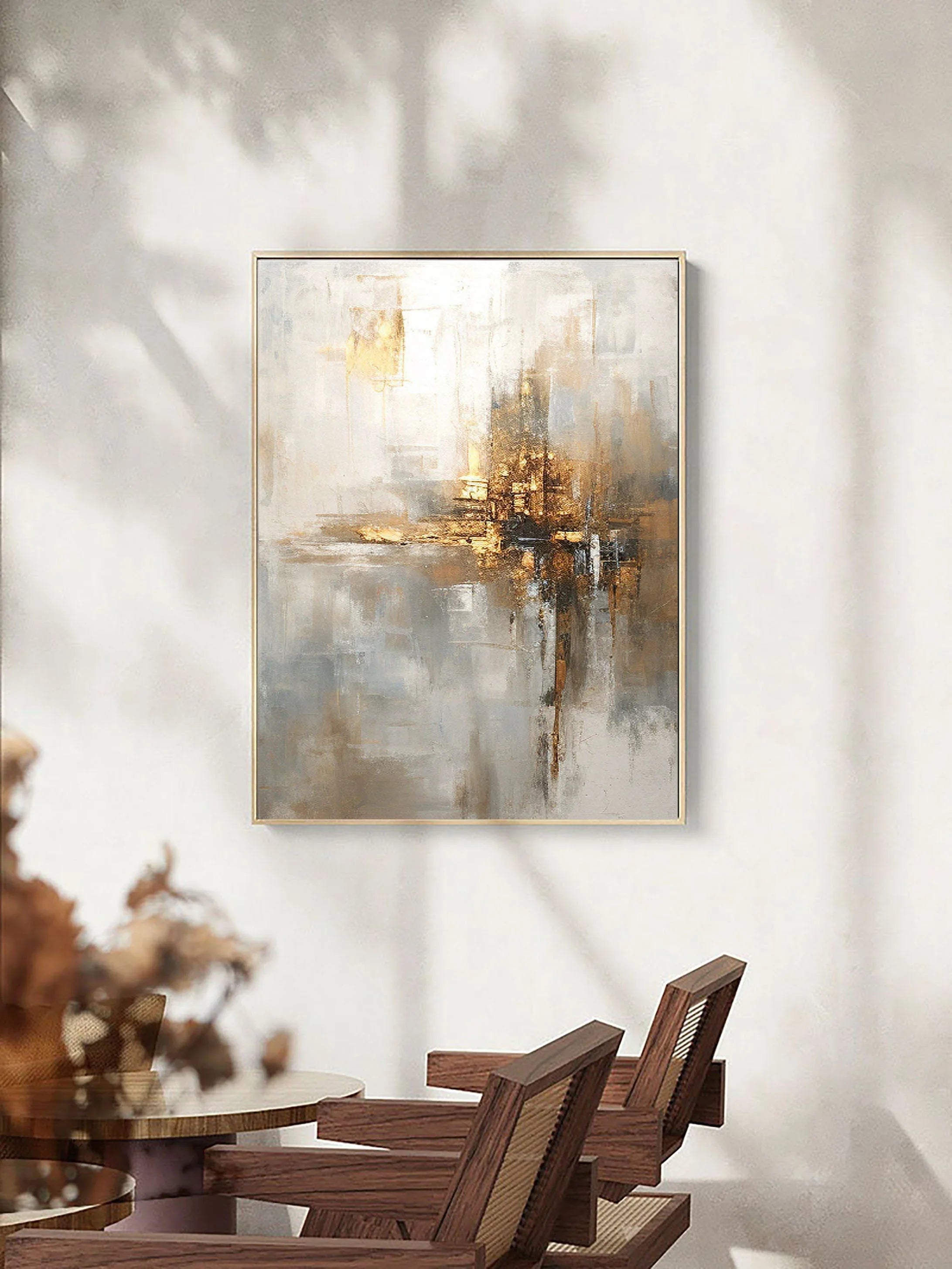 Radiant Reflection-Light Luxury Gold Foil Texture Thick Coating Abstract Wall Art