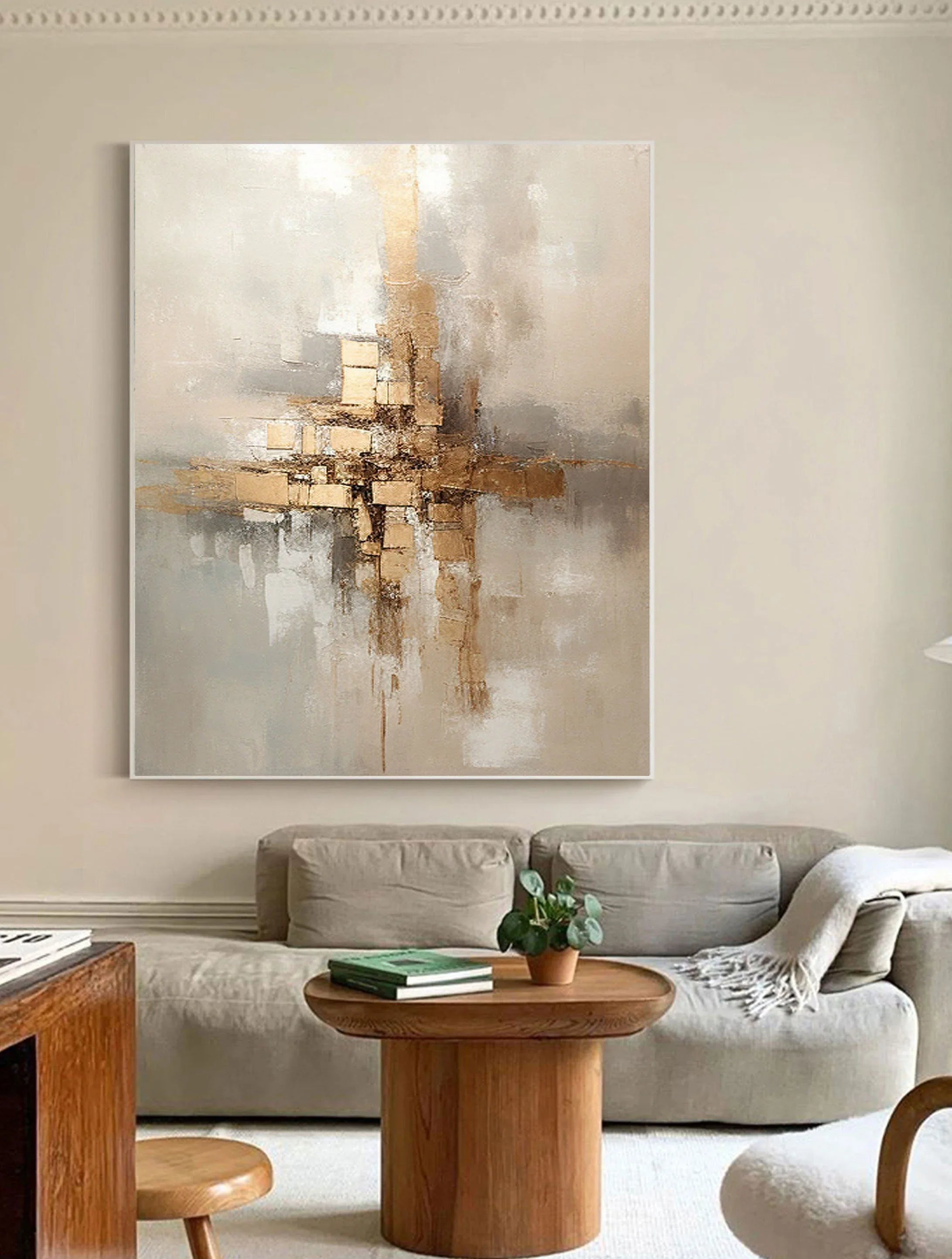 Golden Balance-Hand Drawn Golden Brown Geometric Reflection Abstract Wall Art