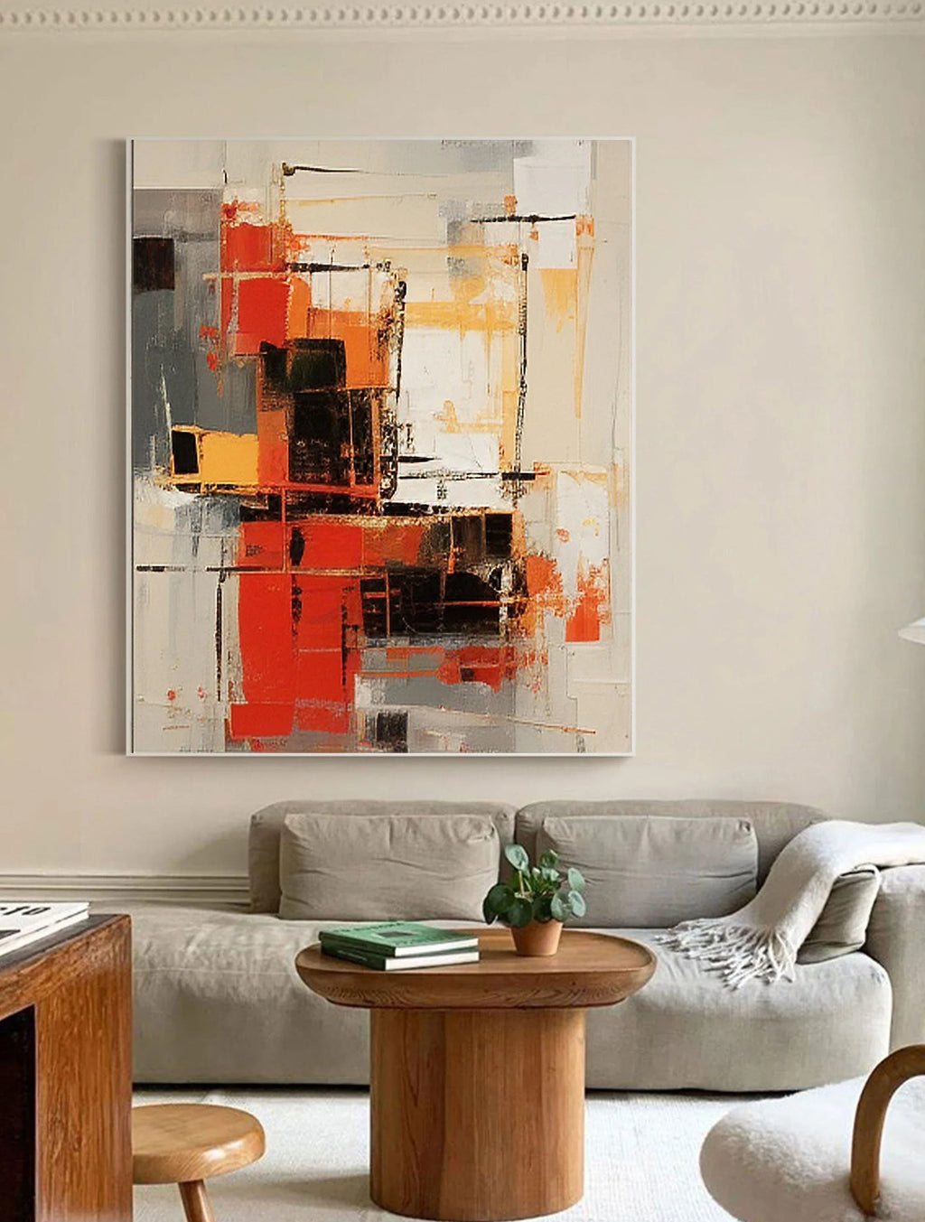Abstract Blaze Grid-Hand Drawn Red Orange Geometric Abstract Texture Wall Art