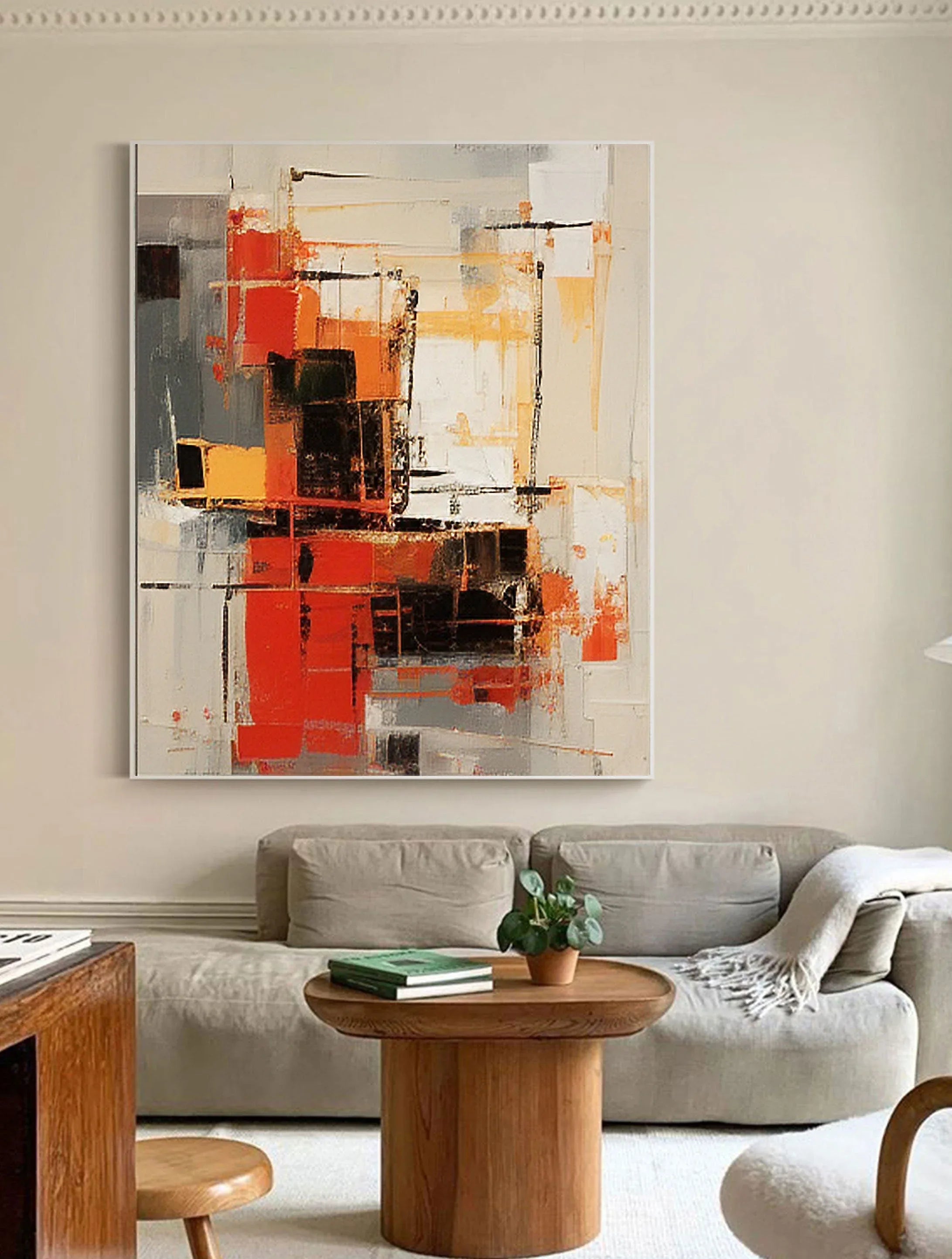 Abstract Blaze Grid-Hand Drawn Red Orange Geometric Abstract Texture Wall Art