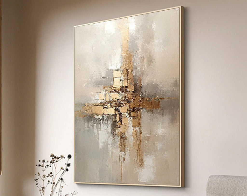 Golden Balance-Hand Drawn Golden Brown Geometric Reflection Abstract Wall Art