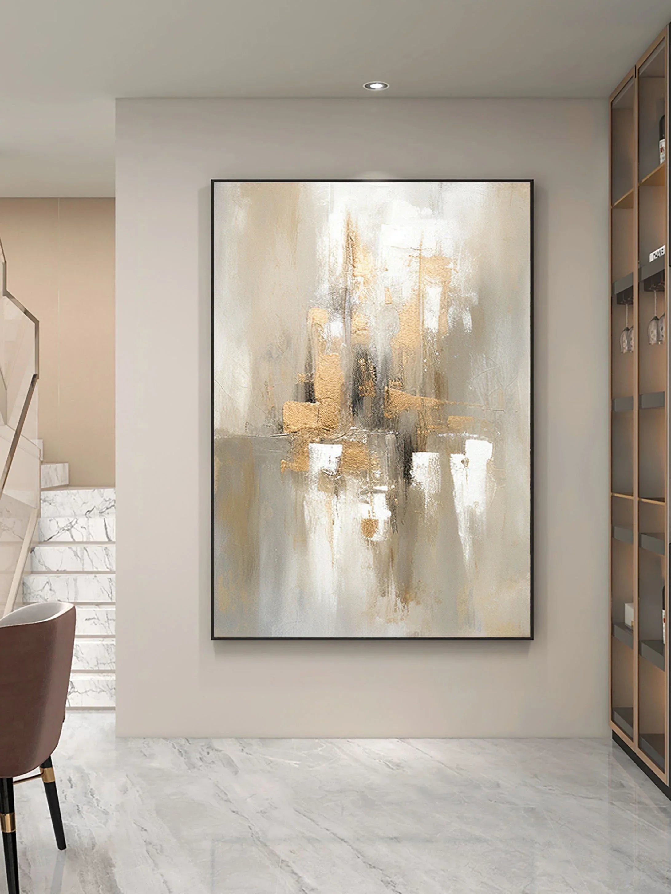 Golden Glow-Hand Drawn Three-Dimensional Urban Landscape Abstract Wall Art