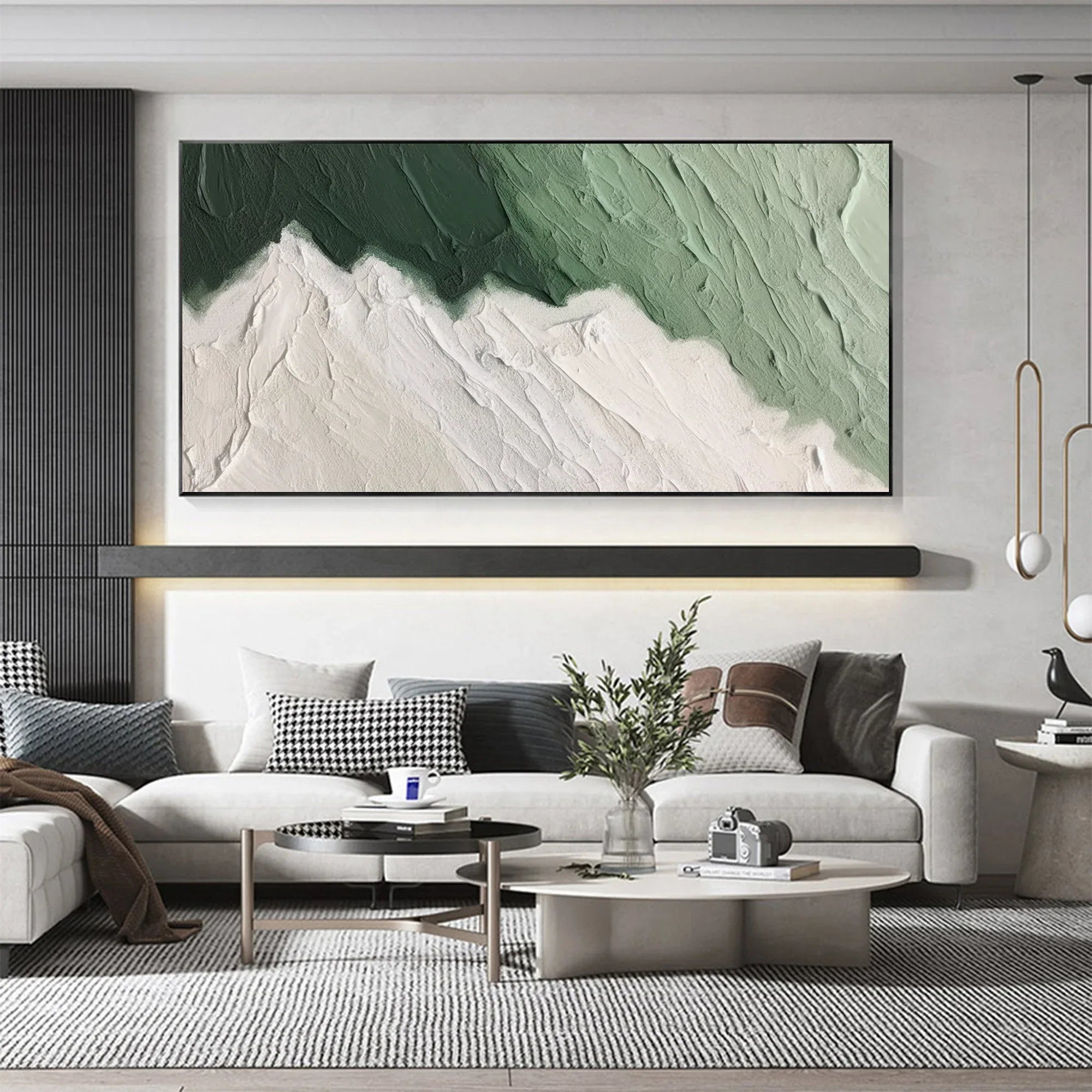 Emerald Peaks -Modern Minimalist Hand drawn Mountain Texture Wall Art